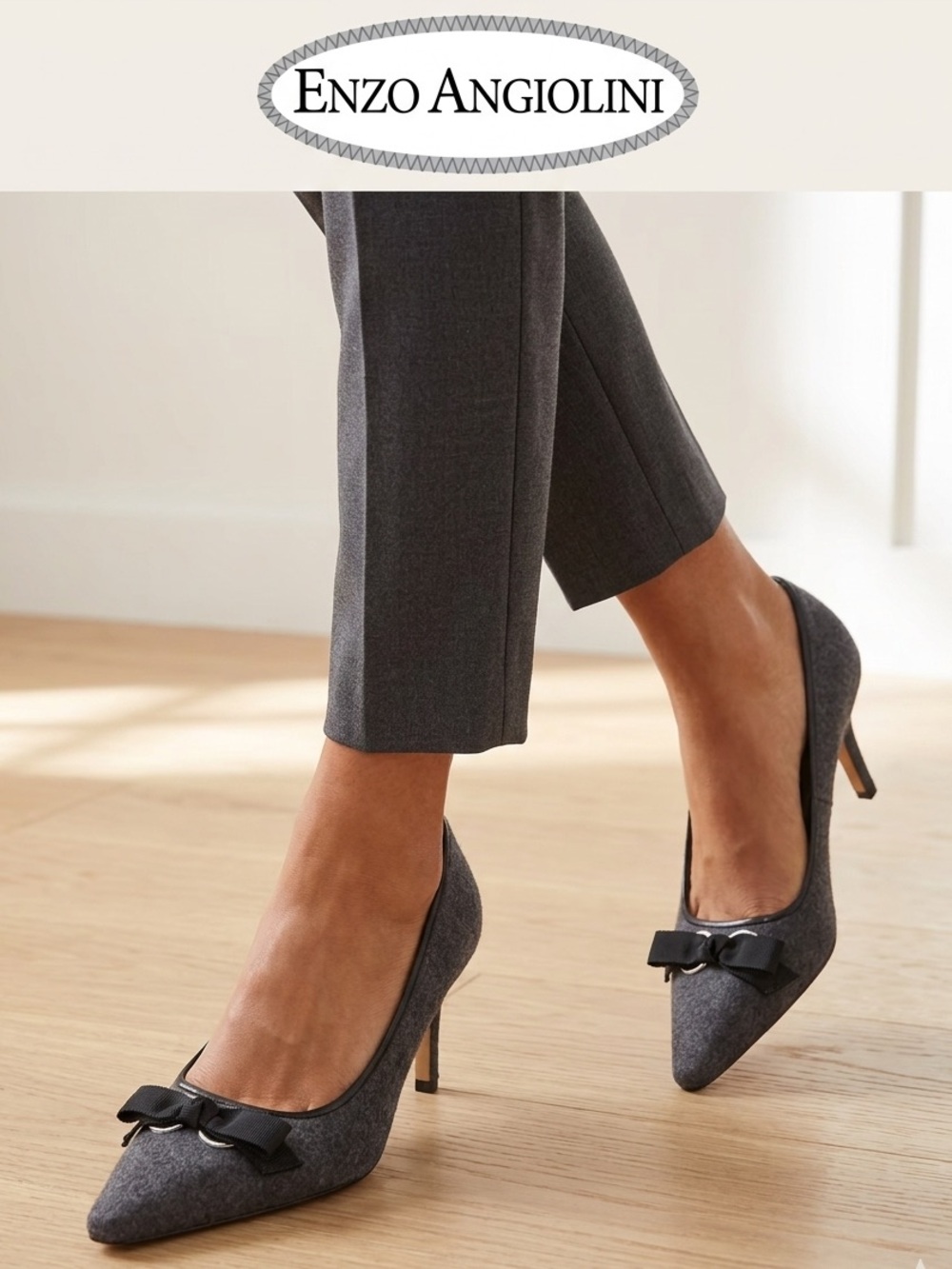 NWOB Enzo Angiolini Gray Pointed-Toe Bow Pumps